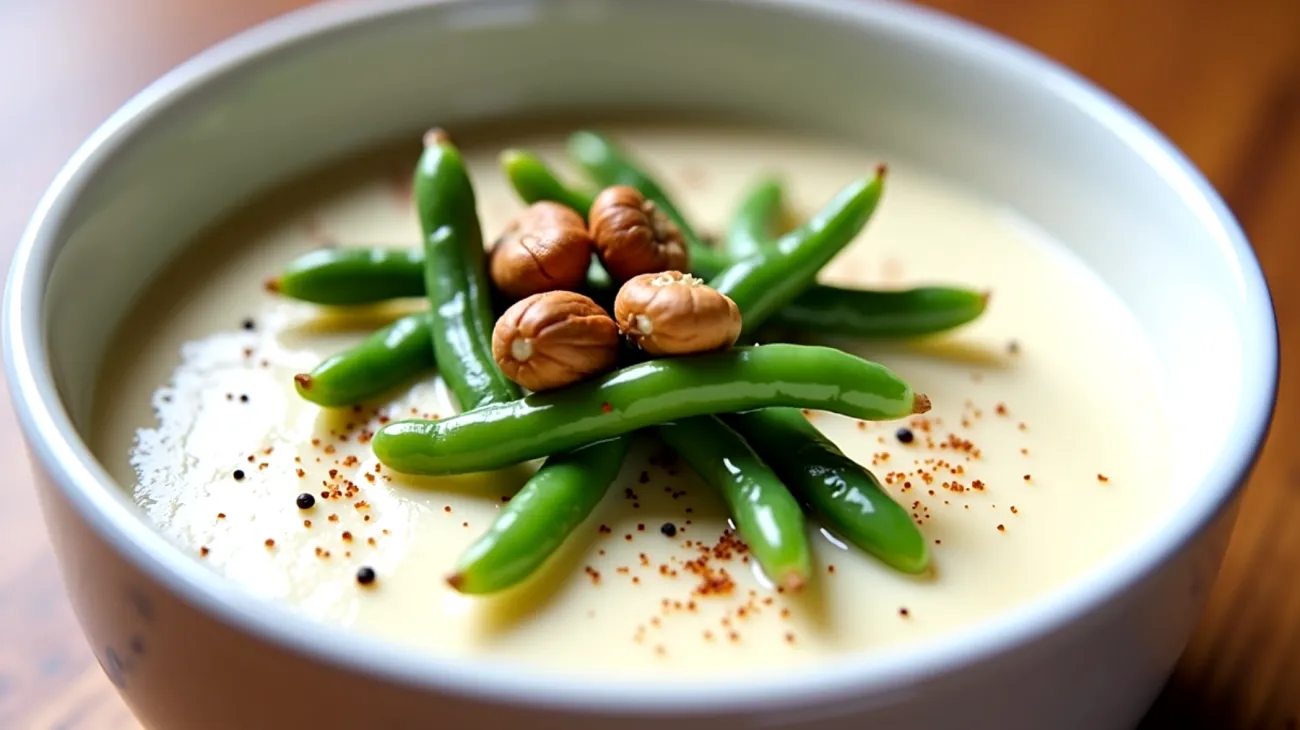 Parmesan foam fagiolini nocciole tostate"
