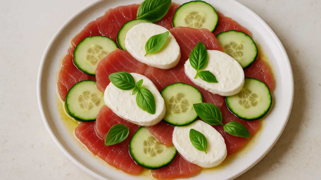 Tonno fresco cetriolo croccante mozzarella di bufala"