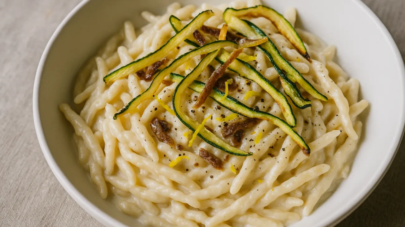 trofie cremose zucchine croccanti acciughe"